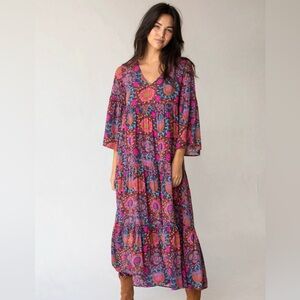 Natural Life Charlotte Flowy Floral Midi Dress Medium